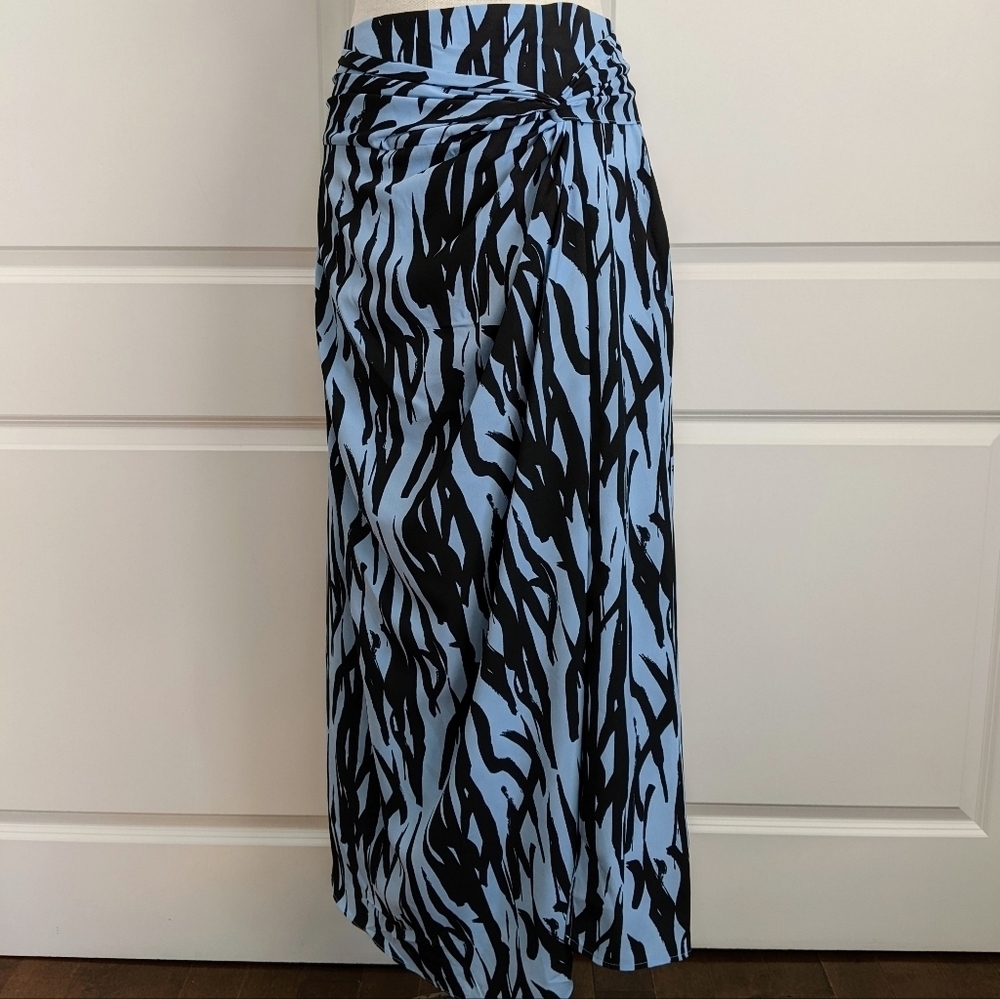 Topshop Skirt Sarong Style Overwrap Asymmetric Hem Zebra Print Blue Black 10 NWT - Picture 12 of 15